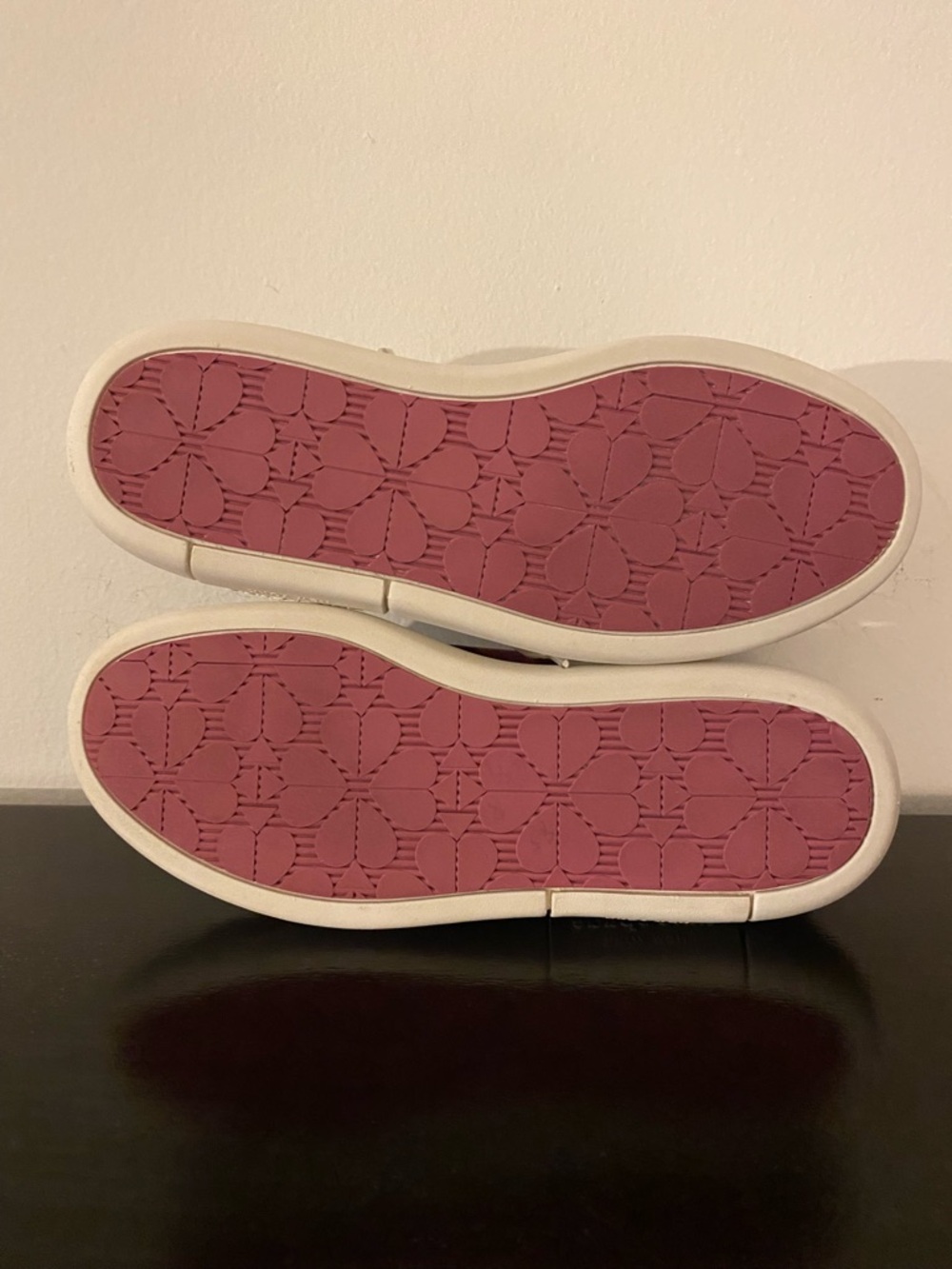 Kate Spade White Leather Sneakers with Pink & Burgundy Stripes - Picture 7 of 11